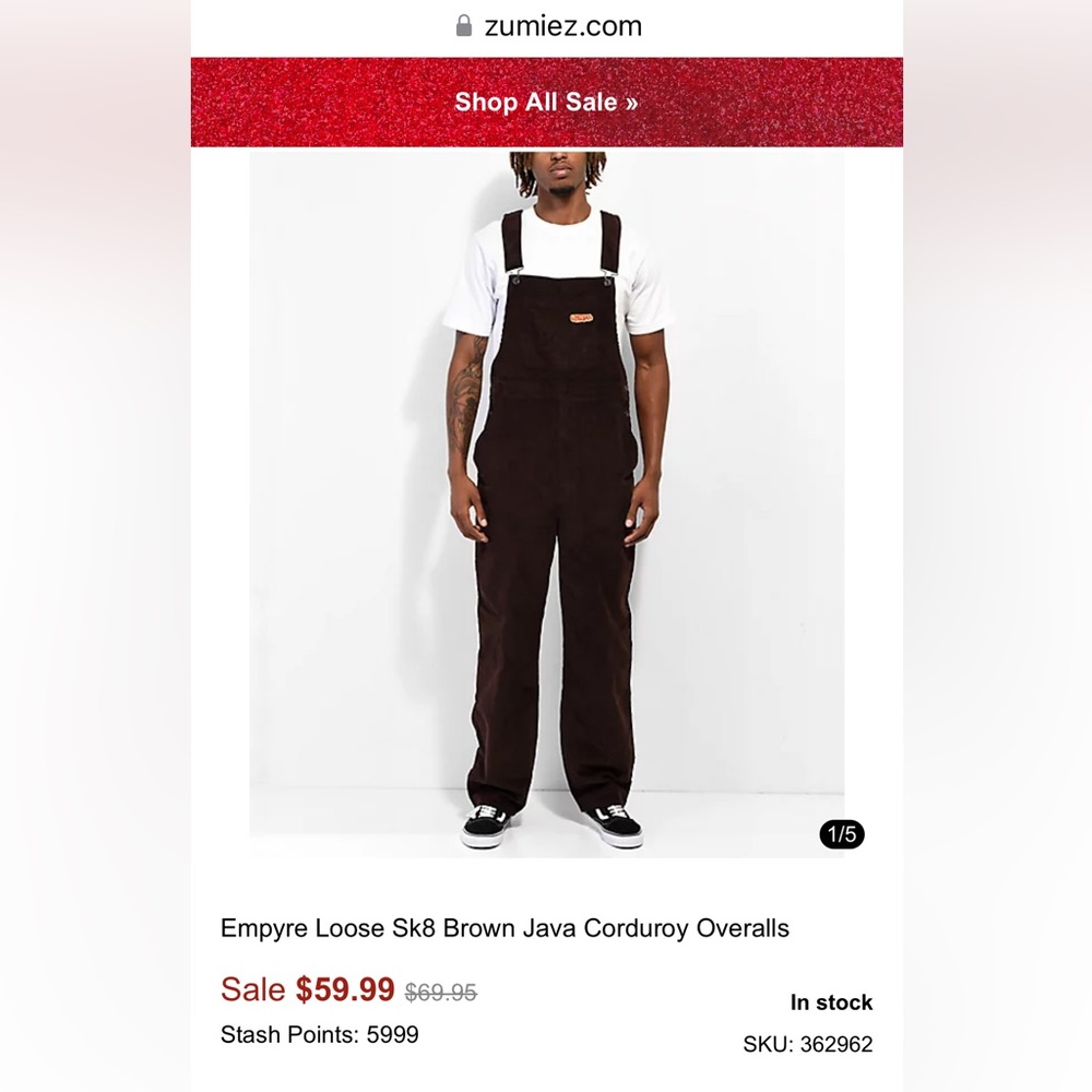 Empyre Loose Sk8 Black Corduroy Overalls